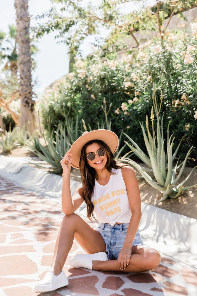 Made For Sunny Days White Graphic Tank