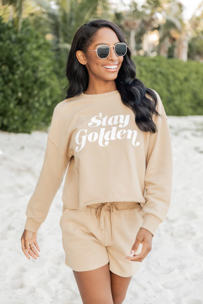 Stay Golden Tan Cropped Graphic Sweatshirt