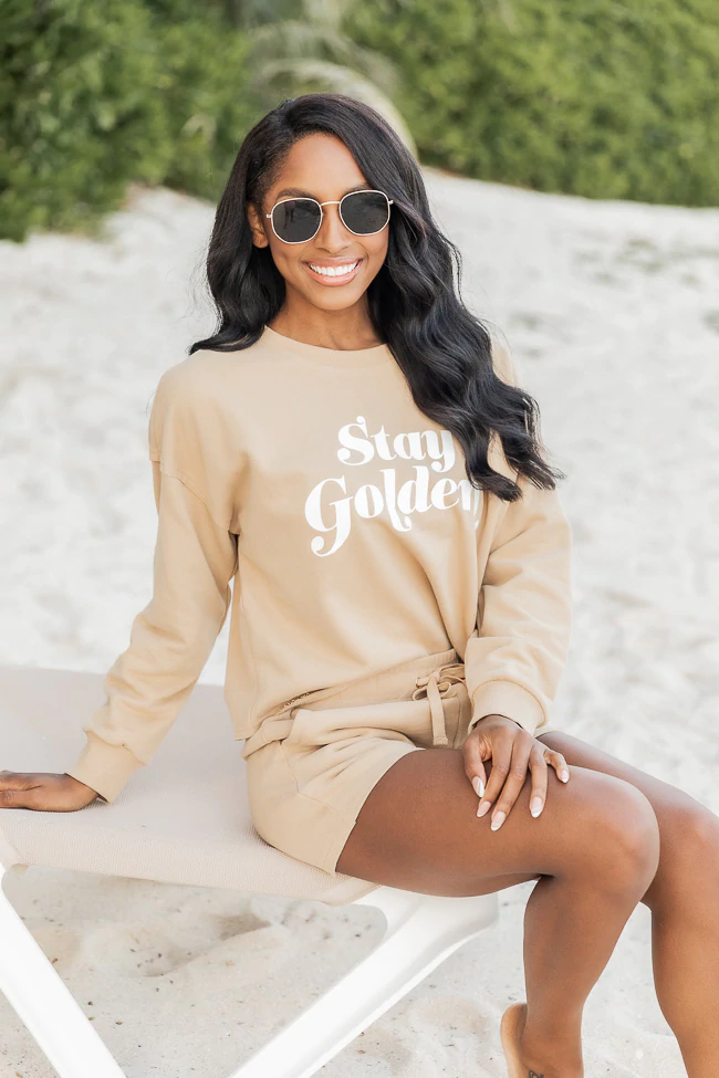 Stay Golden Tan Cropped Graphic Sweatshirt