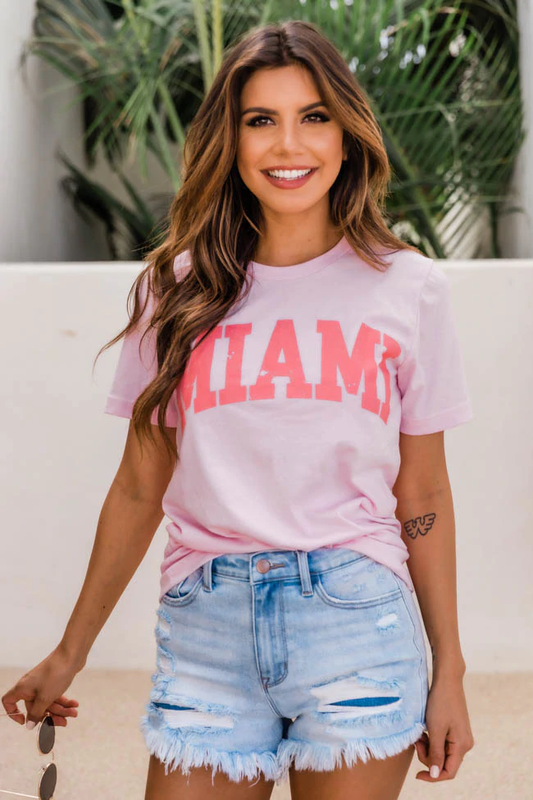 Miami Distressed Graphic Tee Pink