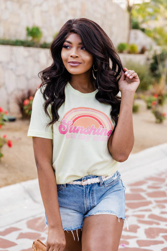 Sunshine On My Mind Graphic Pale Yellow Triblend Tee