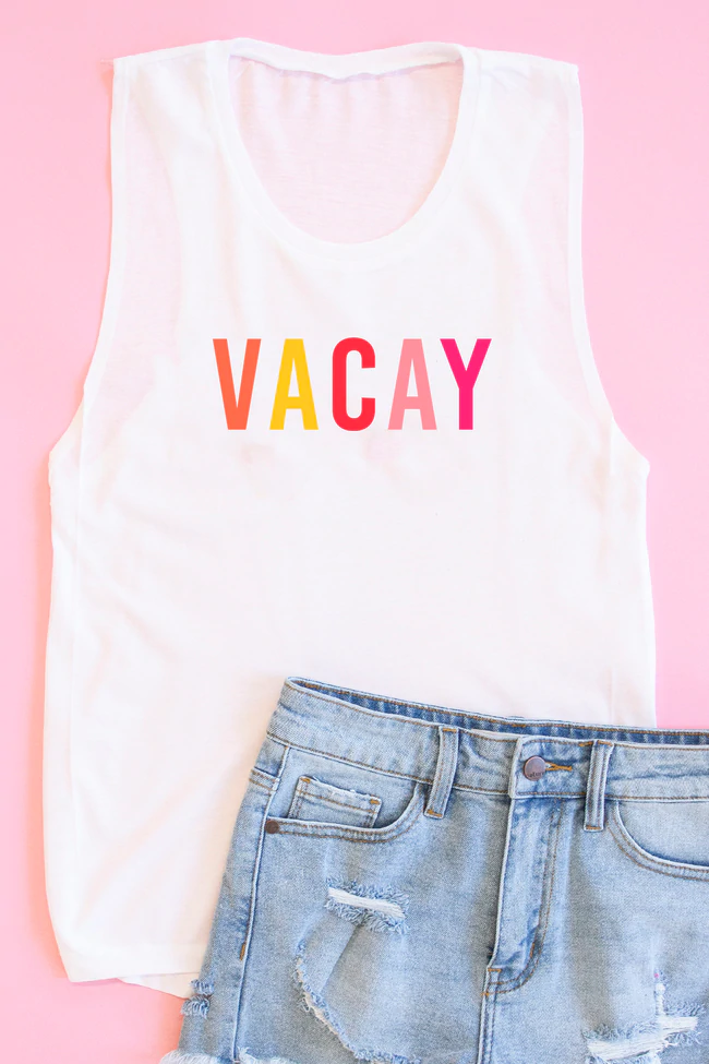 VACAY White Graphic Tank